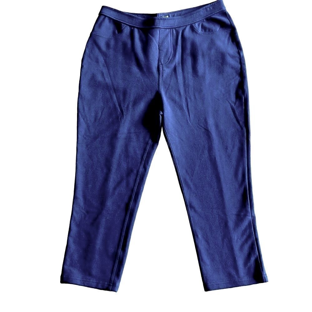 Susan Graver Weekend QVC navy soft knit seamed cropped pants size Small